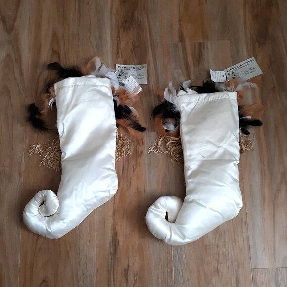 Stockings 2 Handcrafted Feathers Satin Curly Toes Fairy Boho Whimsical Christmas - Picture 4 of 7